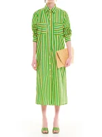 PRINTED MAXI SHIRT DRESS STRIPES GREEN