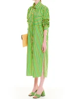 PRINTED MAXI SHIRT DRESS STRIPES GREEN - Image 3