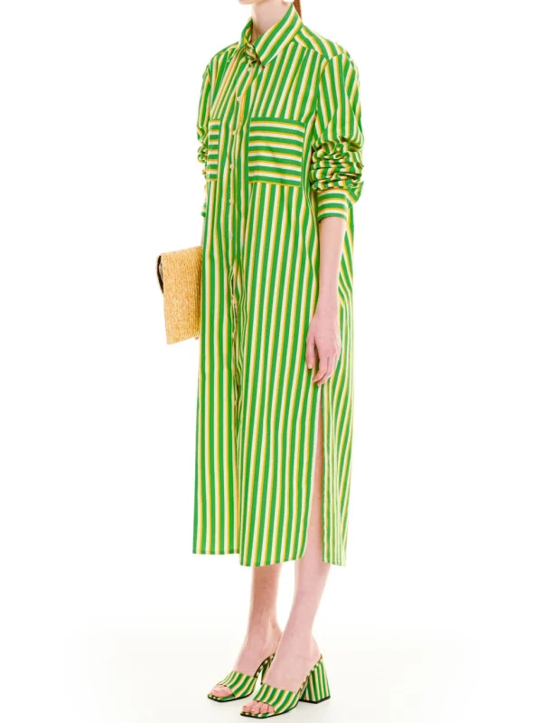 PRINTED MAXI SHIRT DRESS STRIPES GREEN - Image 3