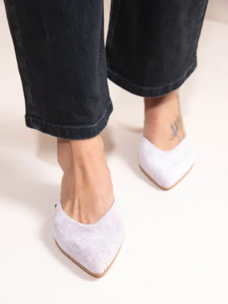 Brocade Gray - Γυναικεία Δερμάτινα Mules Flat
