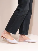 Brocade Gray - Γυναικεία Δερμάτινα Mules Flat - Image 5