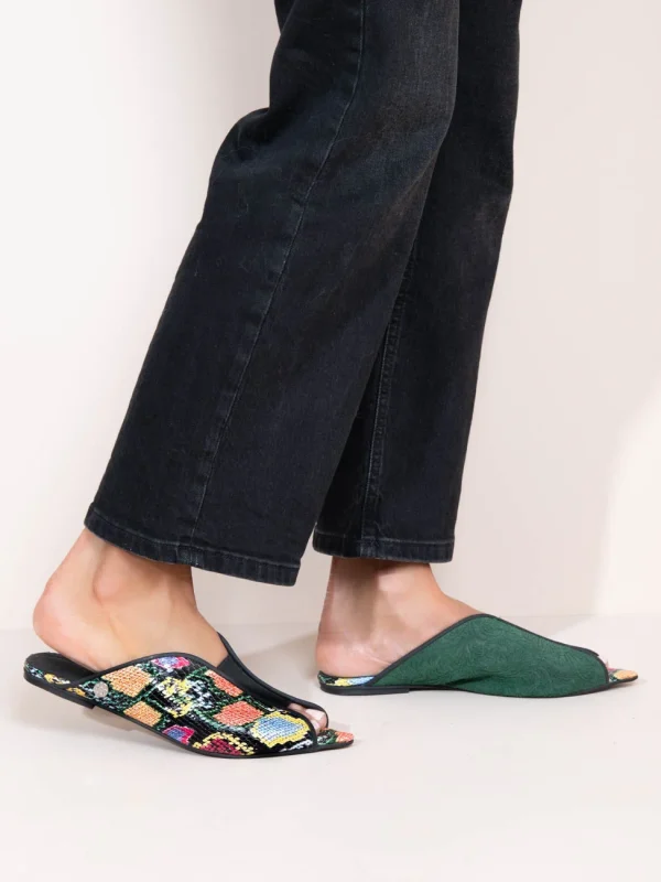 Cap Multi, Δερμάτινα Mules πολύχρωμα με snake print - Image 2