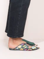 Cap Multi, Δερμάτινα Mules πολύχρωμα με snake print - Image 4
