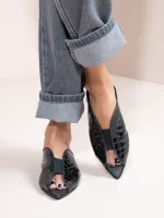 Cap Noir - Γυναικεία Δερμάτινα Mules Flat, Μαύρα