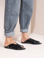 Cap Noir - Γυναικεία Δερμάτινα Mules Flat, Μαύρα - Image 2