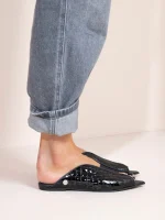 Cap Noir - Γυναικεία Δερμάτινα Mules Flat, Μαύρα - Image 3