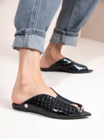Cap Noir - Γυναικεία Δερμάτινα Mules Flat, Μαύρα - Image 4
