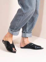 Cap Noir - Γυναικεία Δερμάτινα Mules Flat, Μαύρα - Image 5