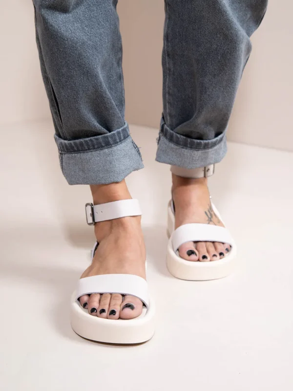 Caree Ivory Γυναικεία Δερμάτινα Flatforms Ιβουάρ - Image 3