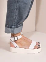 Caree Ivory Γυναικεία Δερμάτινα Flatforms Ιβουάρ - Image 5