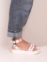 Rock Caree Ivory Γυναικεία Δερμάτινα Flatforms Ιβουάρ Με Τρουκς - Image 2