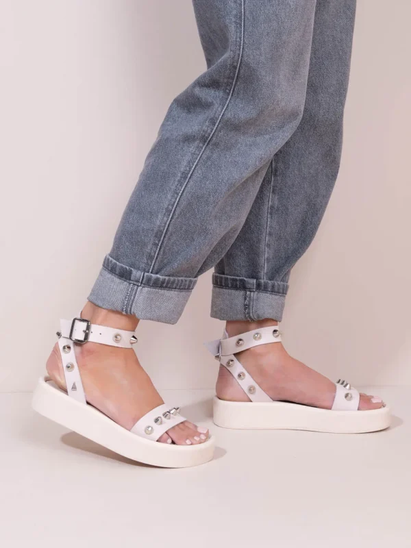 Rock Caree Ivory Γυναικεία Δερμάτινα Flatforms Ιβουάρ Με Τρουκς - Image 3