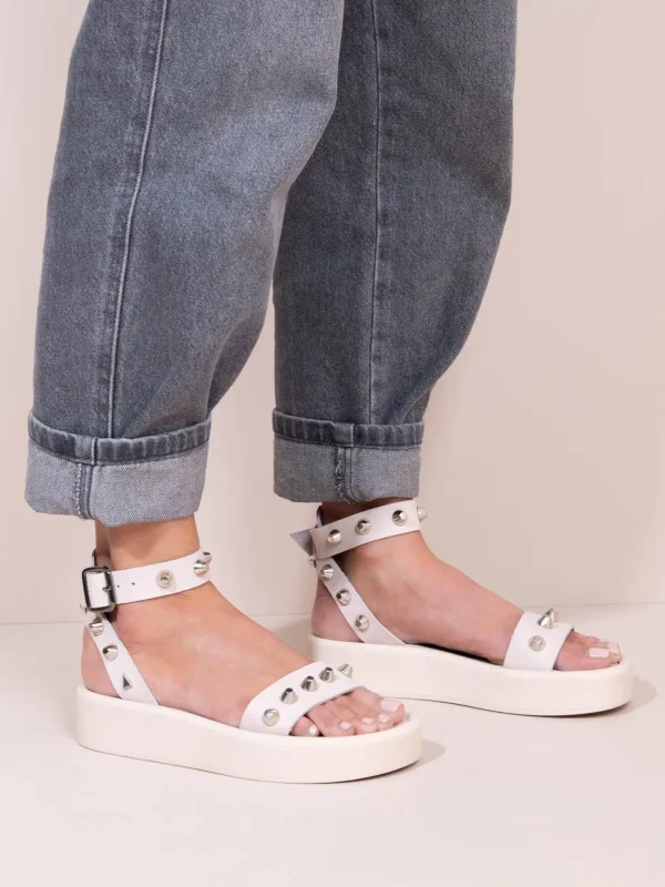 Rock Caree Ivory Γυναικεία Δερμάτινα Flatforms Ιβουάρ Με Τρουκς - Image 5