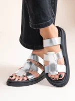 Anne Soft Dargent Γυναικεία Δερμάτινα Flatforms Ασημί