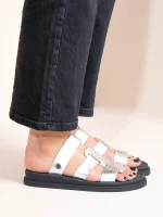 Anne Soft Dargent Γυναικεία Δερμάτινα Flatforms Ασημί - Image 2