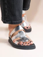 Anne Soft Dargent Γυναικεία Δερμάτινα Flatforms Ασημί - Image 3