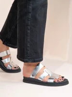 Anne Soft Dargent Γυναικεία Δερμάτινα Flatforms Ασημί - Image 4
