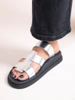 Anne Soft Dargent Γυναικεία Δερμάτινα Flatforms Ασημί - Image 5