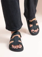 Anne Soft Noir Γυναικεία Δερμάτινα Flatforms Μαύρα - Image 3