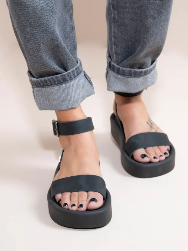 Caree Gris  Γυναικεία Δερμάτινα Flatforms Μαύρα - Image 1