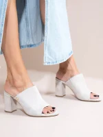Claire Γυναικεία Δερμάτινα Mules Με Τακούνι Γκρι Πάγου - Image 3