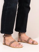 Coelia Beige Γυναικεία Δερμάτινα Σανδάλια Μπεζ/Πούρο