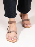 Coelia Beige Γυναικεία Δερμάτινα Σανδάλια Μπεζ/Πούρο - Image 2