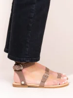 Coelia Beige Γυναικεία Δερμάτινα Σανδάλια Μπεζ/Πούρο - Image 3