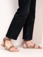 Coelia Beige Γυναικεία Δερμάτινα Σανδάλια Μπεζ/Πούρο - Image 4