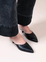 Denise Noir Γυναικεία Δερμάτινα Mules Με Τακούνι Μαύρα - Image 5