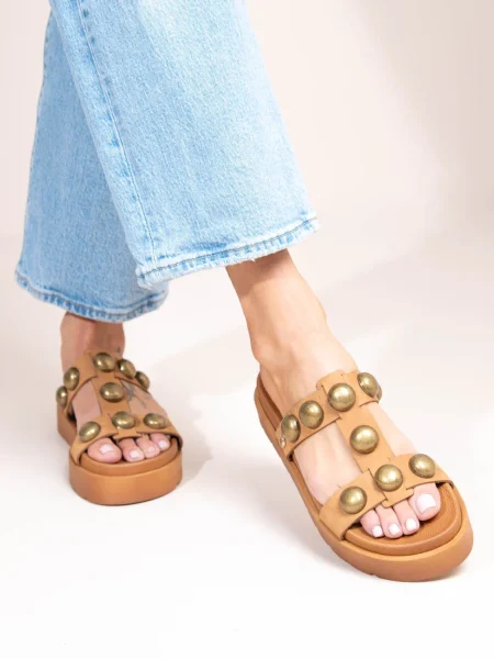 Deux Nu Bronze Γυναικεία Δερμάτινα Flatforms Ταμπά Με Τρουκς