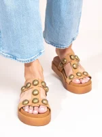 Deux Nu Bronze Γυναικεία Δερμάτινα Flatforms Ταμπά Με Τρουκς - Image 3
