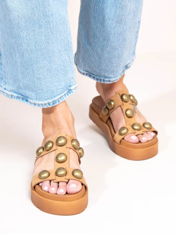 Deux Nu Bronze Γυναικεία Δερμάτινα Flatforms Ταμπά Με Τρουκς - Image 3