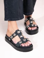 Deux Nu Dargent Γυναικεία Δερμάτινα Flatforms Μαύρα Με Τρουκς