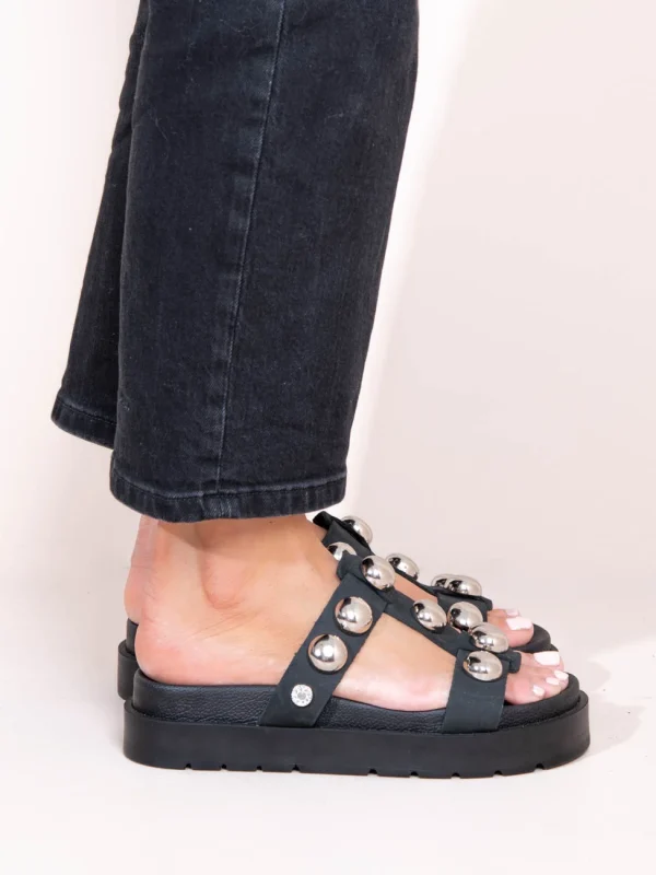 Deux Nu Dargent Γυναικεία Δερμάτινα Flatforms Μαύρα Με Τρουκς - Image 2