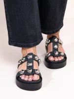Deux Nu Dargent Γυναικεία Δερμάτινα Flatforms Μαύρα Με Τρουκς - Image 4