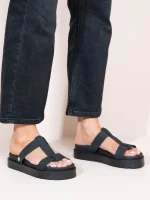 Deux Nu Eleve Noir Γυναικεία Δερμάτινα Flatforms Μαύρα