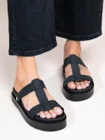 Deux Nu Eleve Noir Γυναικεία Δερμάτινα Flatforms Μαύρα - Image 2