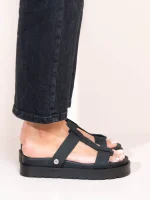 Deux Nu Eleve Noir Γυναικεία Δερμάτινα Flatforms Μαύρα - Image 3