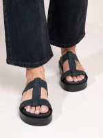 Deux Nu Eleve Noir Γυναικεία Δερμάτινα Flatforms Μαύρα - Image 4