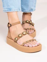 Deux Ponts Bronze Γυναικεία Δερμάτινα Flatforms Ταμπά Με Τρουκς