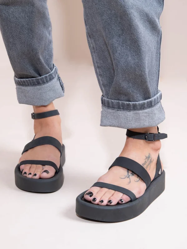 Deux Ponts Eleve Gris Γυναικεία Δερμάτινα Flatforms Μαύρα - Image 1