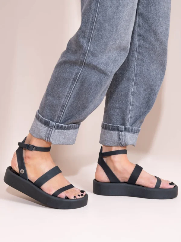 Deux Ponts Eleve Gris Γυναικεία Δερμάτινα Flatforms Μαύρα - Image 2
