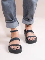 Deux Ponts Eleve Gris Γυναικεία Δερμάτινα Flatforms Μαύρα - Image 4