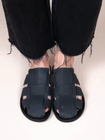 Double Γυναικεία Δερμάτινα Mules Μαύρα - Image 2