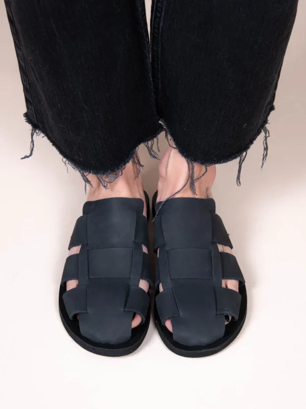 Double Γυναικεία Δερμάτινα Mules Μαύρα - Image 2