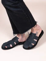 Double Γυναικεία Δερμάτινα Mules Μαύρα - Image 3