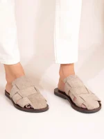 Double Beige  Γυναικεία Δερμάτινα Mules Flat Μπεζ - Image 5