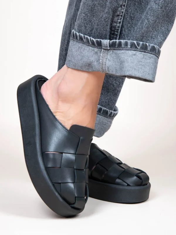 Double Tricot Γυναικεία Δερμάτινα Mules Μαύρα - Image 1