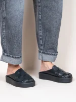 Double Tricot Γυναικεία Δερμάτινα Mules Μαύρα - Image 2